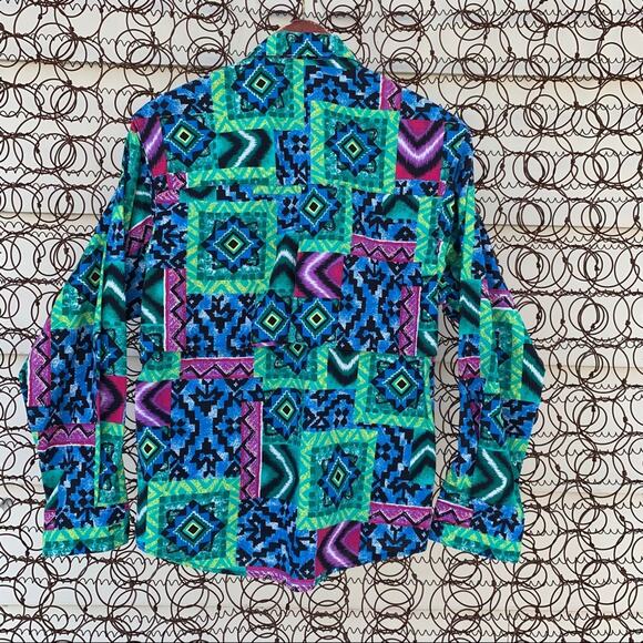 Vintage 80s 90s neon abstract geometric western cowgirl shirt MEDIUM - Picture 4 of 7